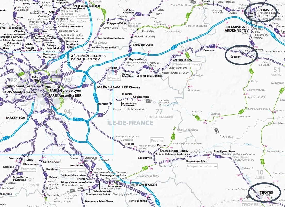 Carte du réseau ferré en Champagne Ardennes