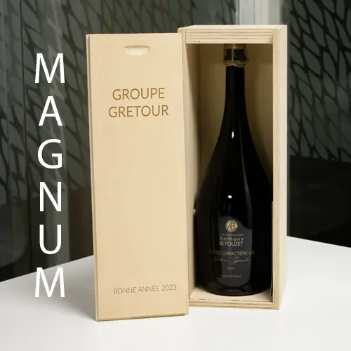 Coffret champagne personnalisé matière bois Magnum