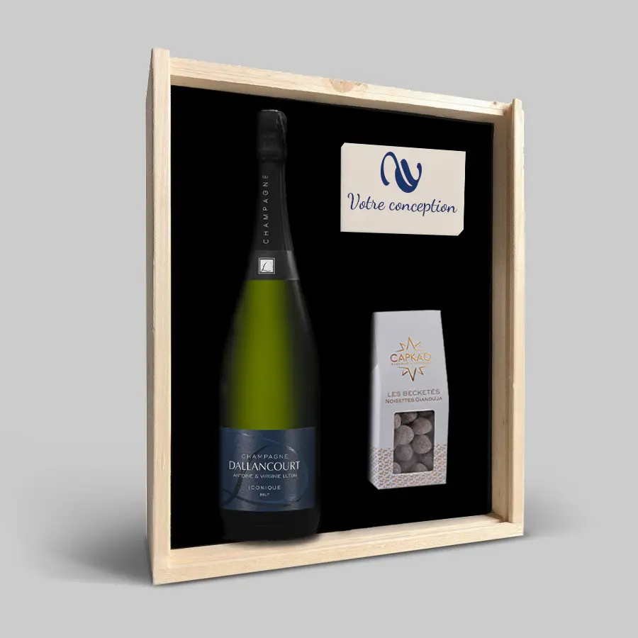 Exemple de coffret champagne personnalisé ouvert