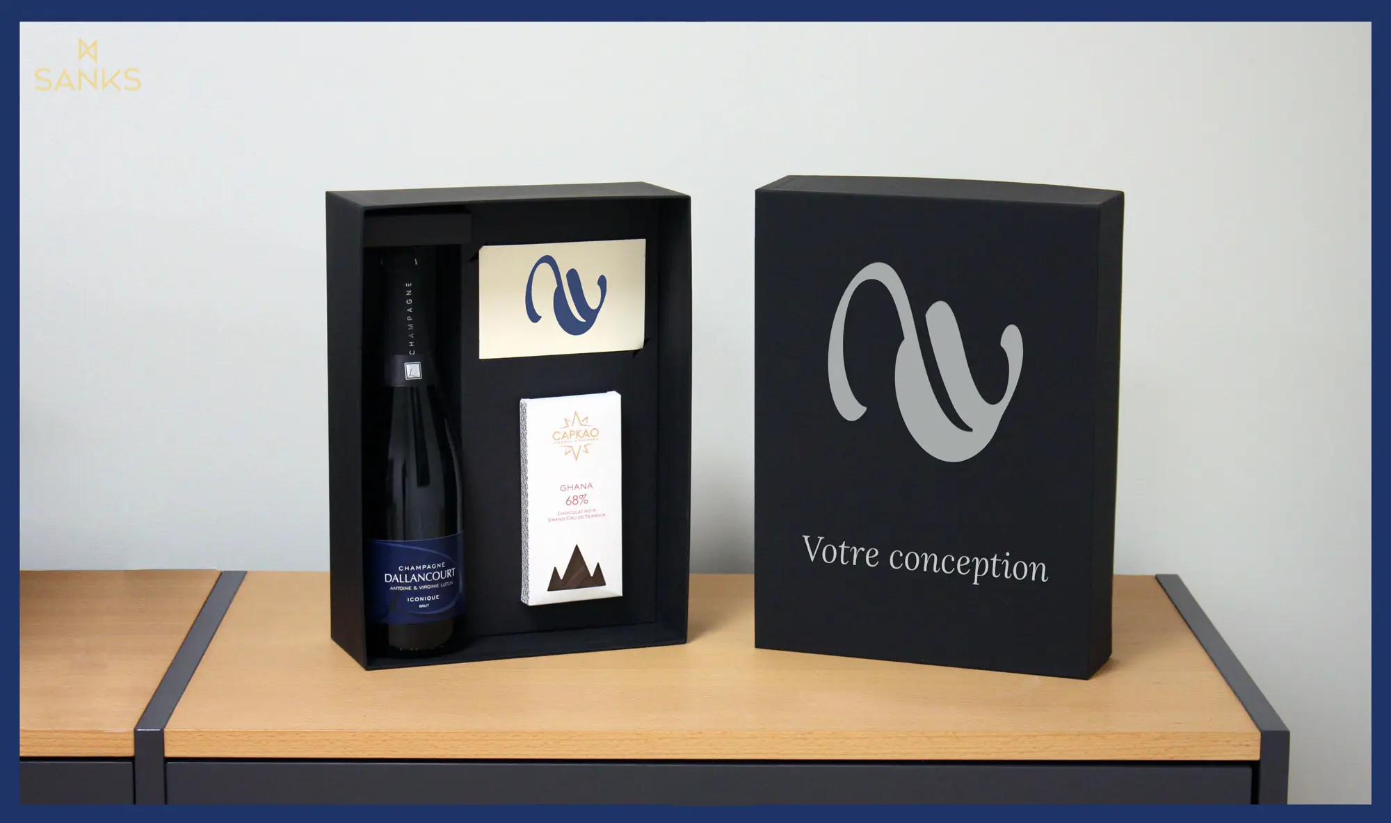 Premium gift box with bottle and chocolate