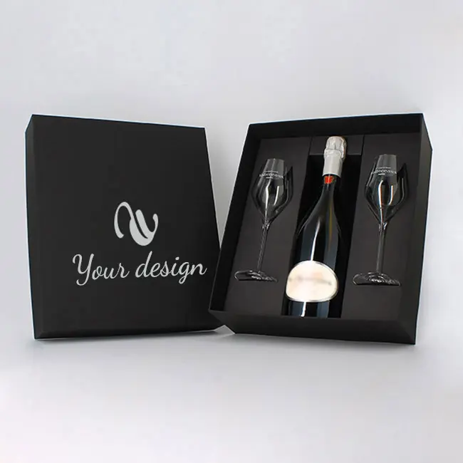 Discovery gift box with champagne ang glasses